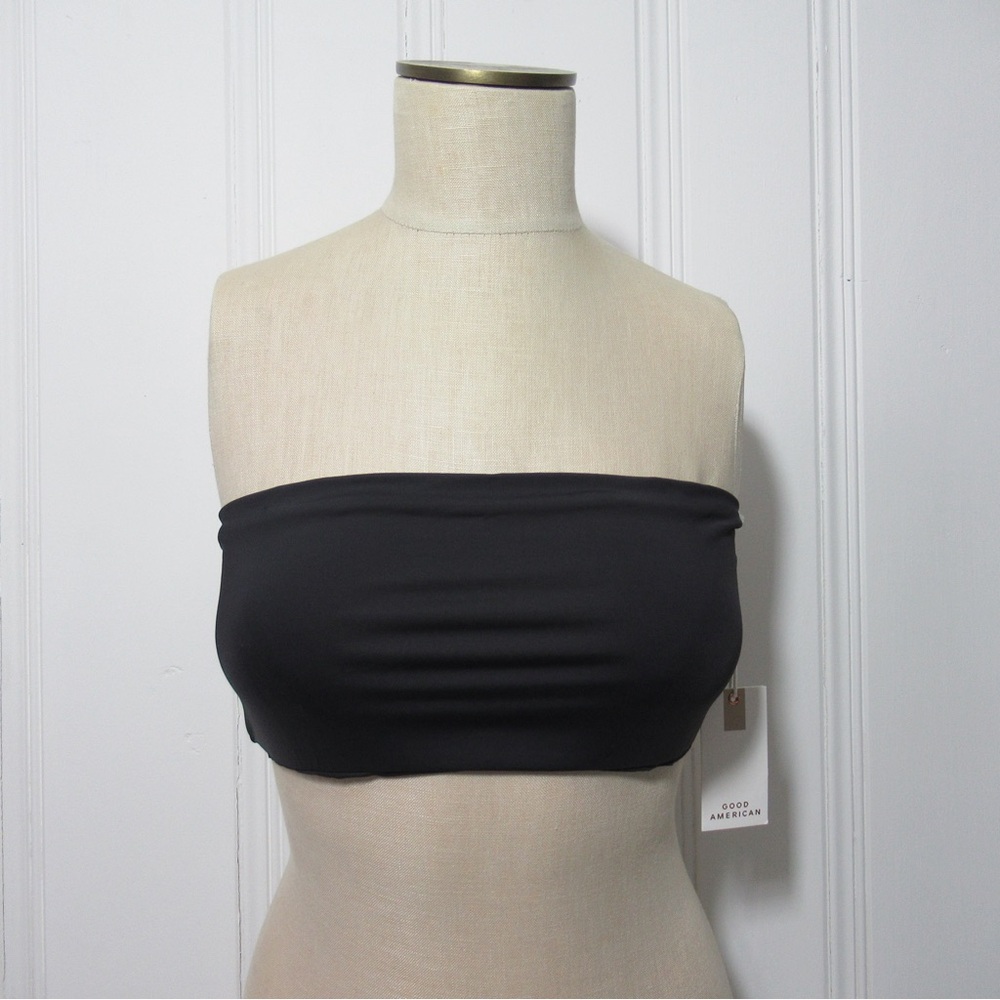 Good American Black Better Band Strapless Swim Top Size Large NWT